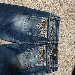 Miss Me Blue Boot Cut Jeans with Embroidered Pockets